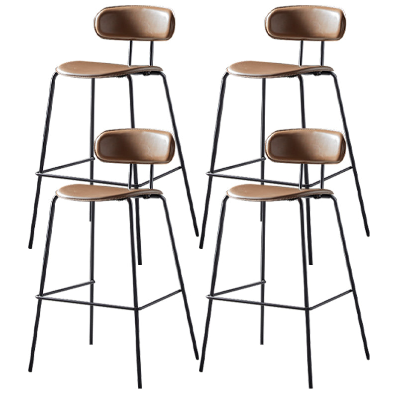 Nordic Style Leather Seat Backrest Bar Chair Front Desk High Chair Khaki 4 Piece Set Clearhalo 'Bar Furniture' 'Bar Stools' 'bar_stools' 'furn' 'furn_bar_stools' 'Furniture' 'Kitchen & Dining Furniture' 5191385