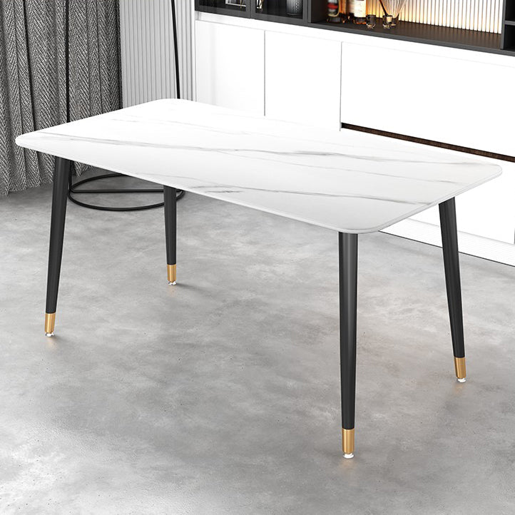 Glam Black Iron Dinette Set 1/2/5/7 Pieces Rectangle Sintered Stone Top Dining Table Set