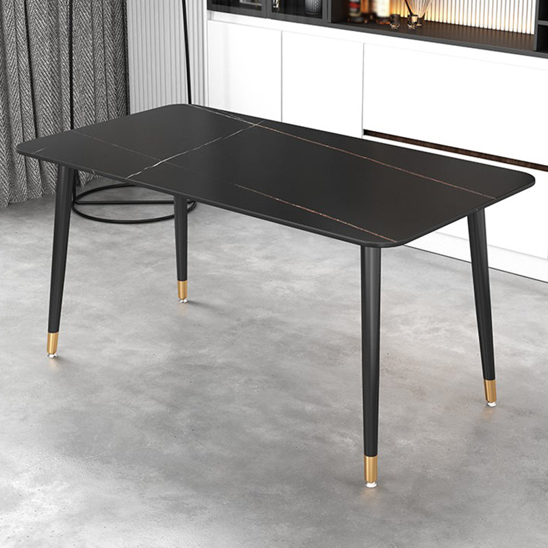 Glam Black Iron Dinette Set 1/2/5/7 Pieces Rectangle Sintered Stone Top Dining Table Set