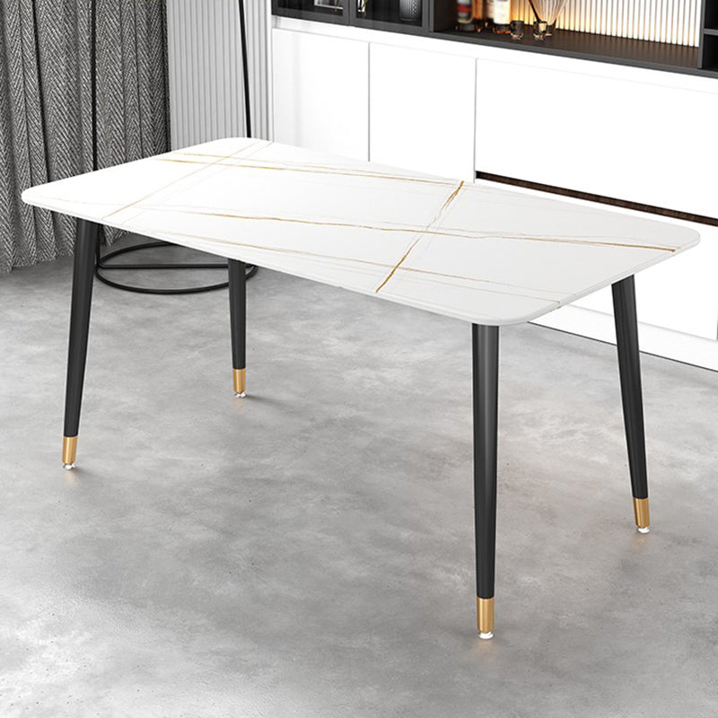 Glam Black Iron Dinette Set 1/2/5/7 Pieces Rectangle Sintered Stone Top Dining Table Set