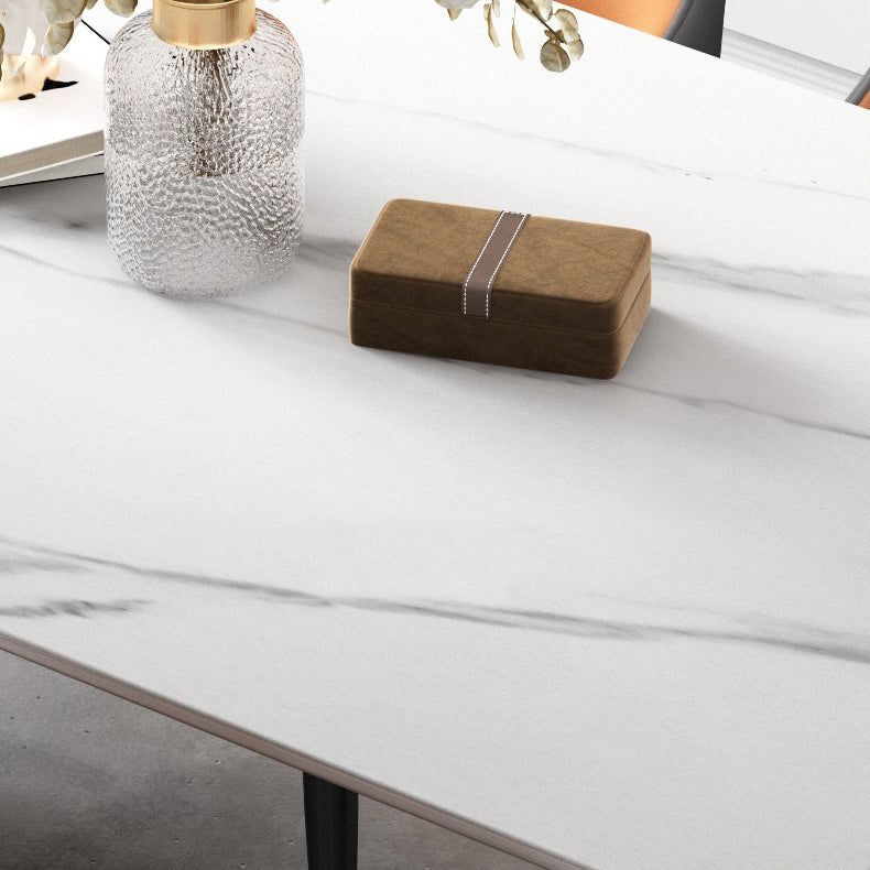 Glam Black Iron Dinette Set 1/2/5/7 Pieces Rectangle Sintered Stone Top Dining Table Set