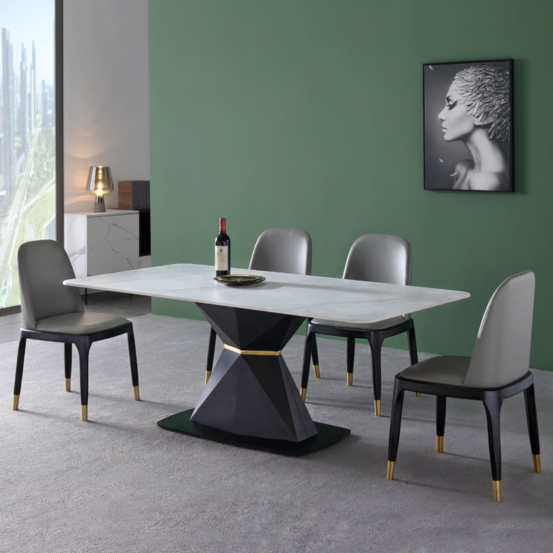 Modernes rechteckiges Esstisch-Set aus gesintertem Stein, 1/4/5-teilig, Esszimmer-Set für den Heimgebrauch