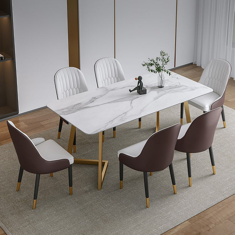 Glam Iron Dinette Set 1/2/4/5/7 Pieces Rectangle Sintered Stone Top Dining Table Set