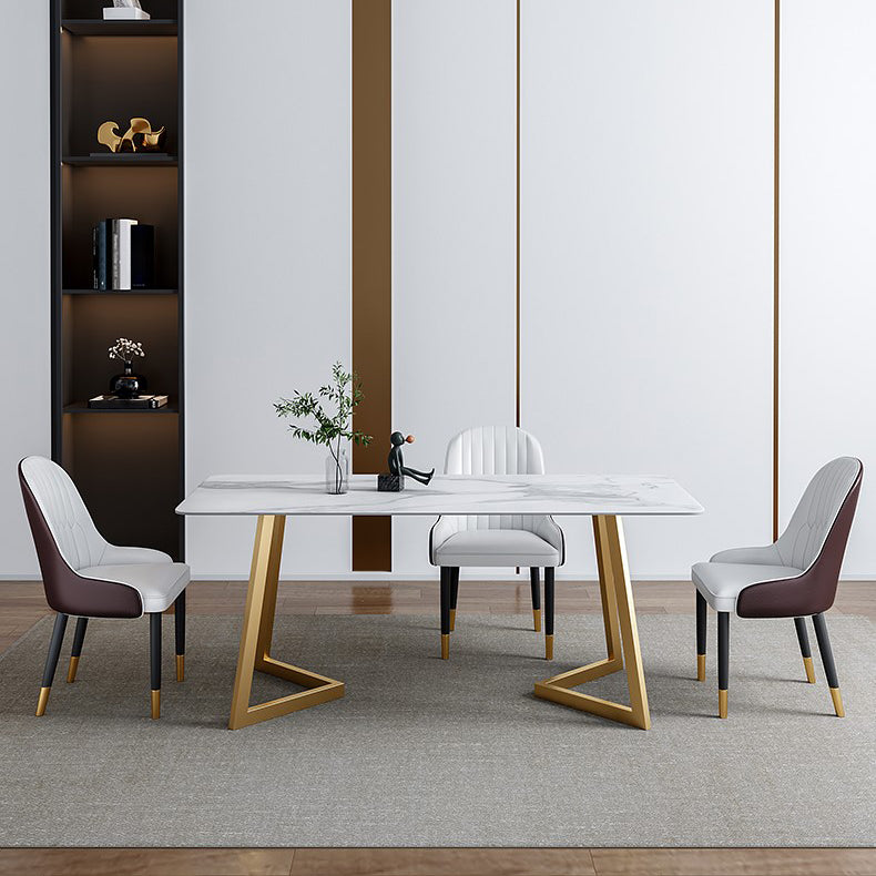 Glam Iron Dinette Set 1/2/4/5/7 Pieces Rectangle Sintered Stone Top Dining Table Set