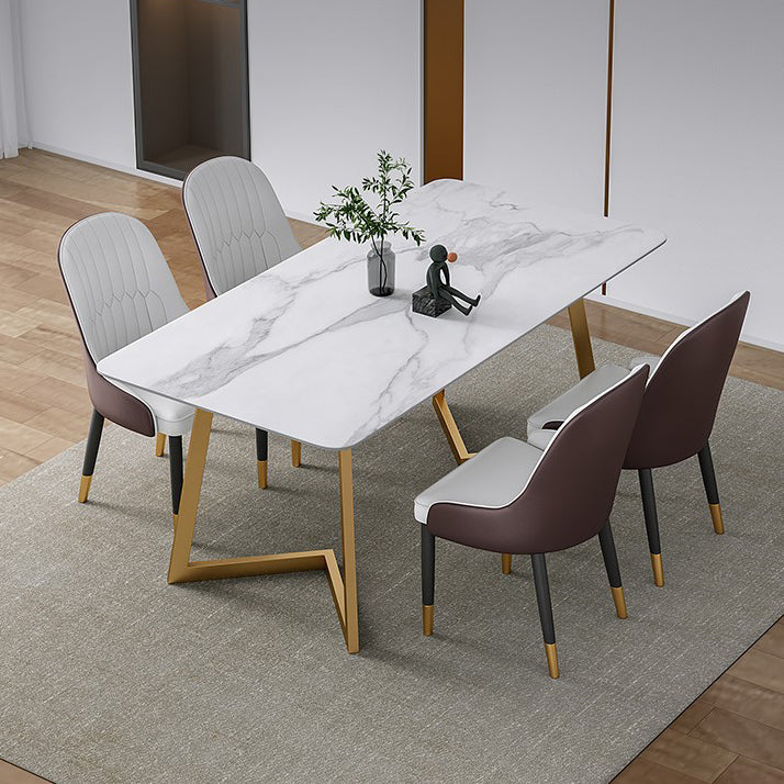 Glam Iron Dinette Set 1/2/4/5/7 Pieces Rectangle Sintered Stone Top Dining Table Set