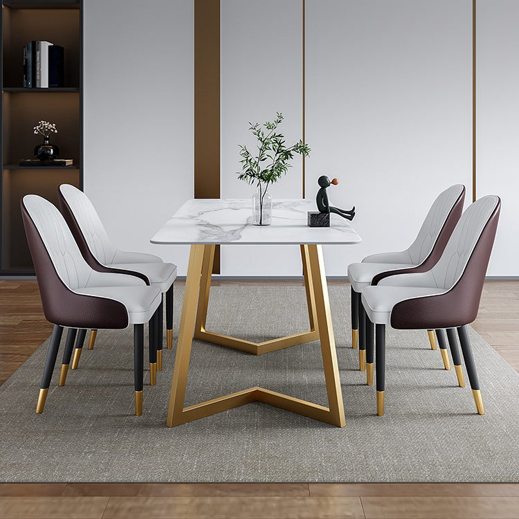 Glam Iron Dinette Set 1/2/4/5/7 Pieces Rectangle Sintered Stone Top Dining Table Set