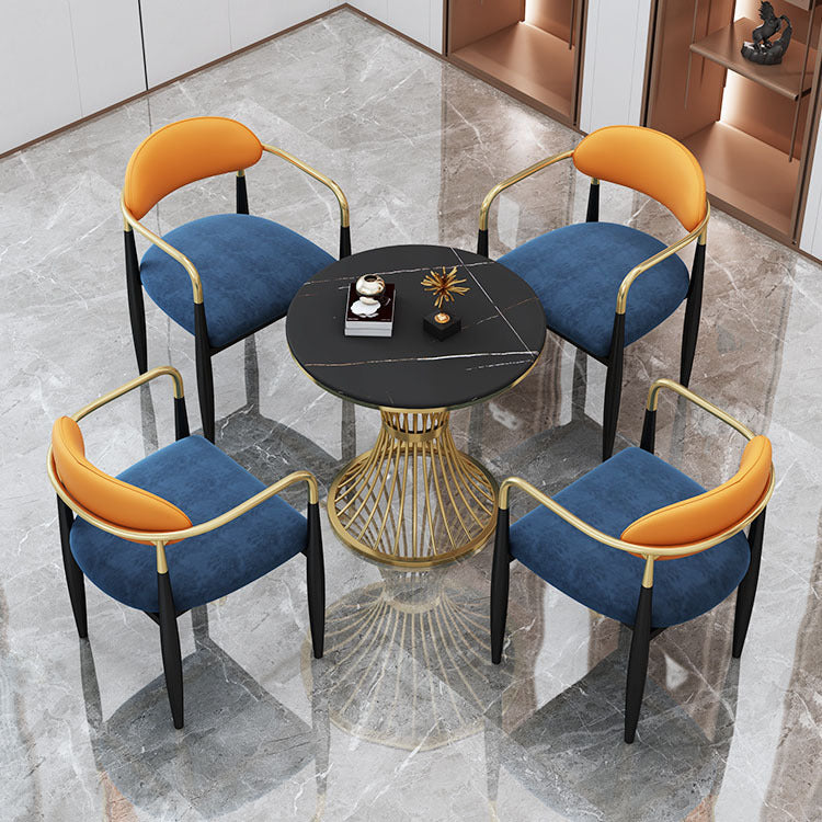 Glam Black Sintered Stone Dining Table Set 1/2/5 Pieces Dining Set for Home Use 5 Pieces: Table, 4 Orange Chairs Clearhalo 'Dining Room Sets' 'Dining Tables & Seating' 'dining_room_set' 'furn' 'furn_dining_room_set' 'Furniture' 'Kitchen & Dining Furniture' 5191646