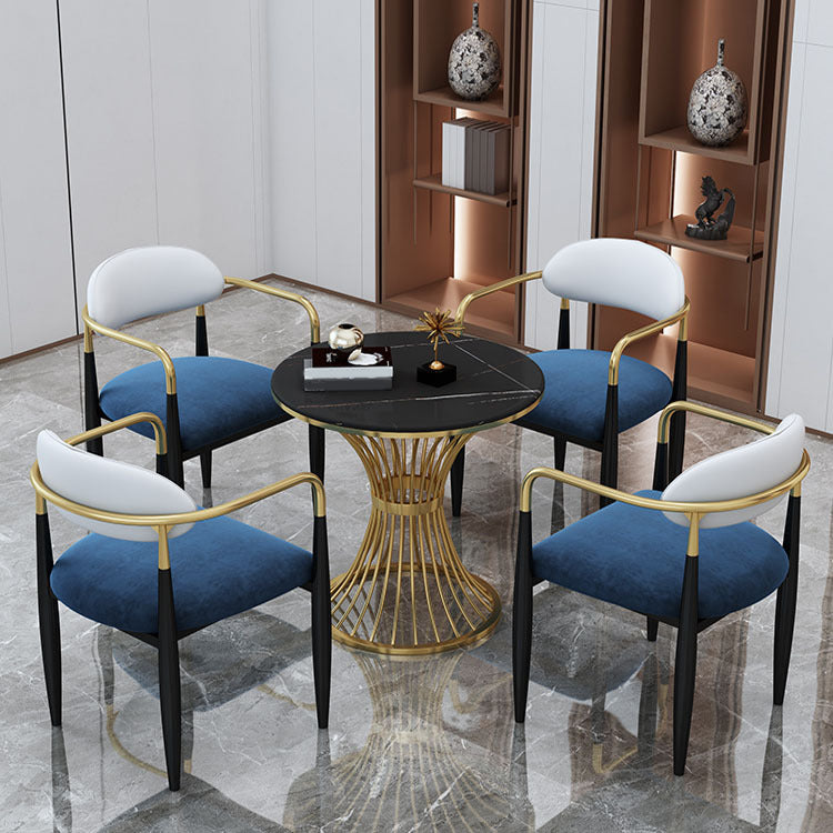 Glam Black Sintered Stone Dining Table Set 1/2/5 Pieces Dining Set for Home Use 5 Pieces: Table, 4 White Chairs Clearhalo 'Dining Room Sets' 'Dining Tables & Seating' 'dining_room_set' 'furn' 'furn_dining_room_set' 'Furniture' 'Kitchen & Dining Furniture' 5191651