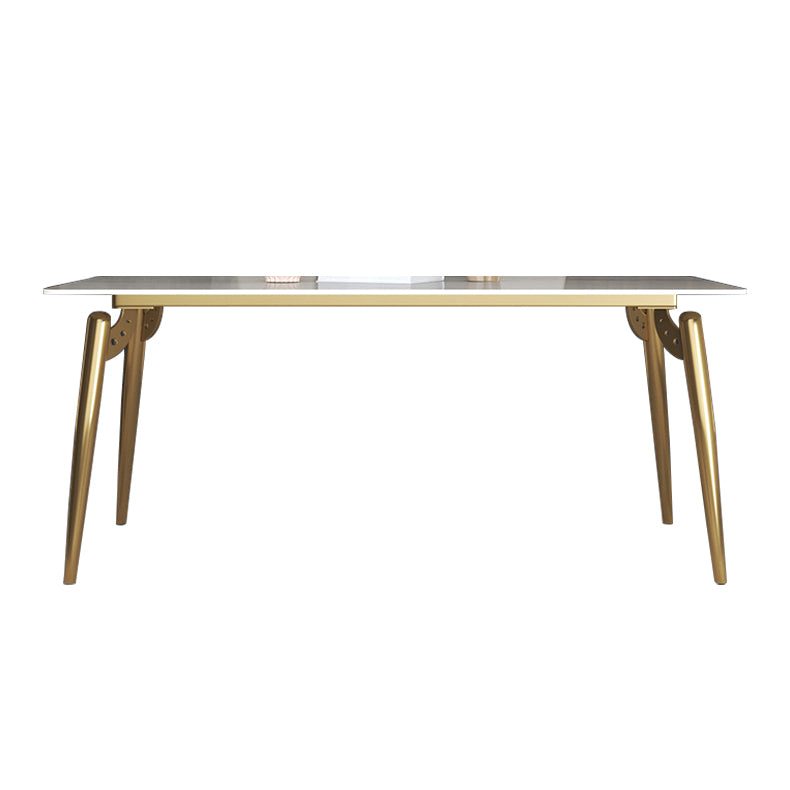 Luxury Sintered Stone Dining Table Rectangle White Table with Metal 4 Legs in Gold
