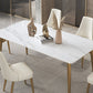 Luxury Sintered Stone Dining Table Rectangle White Table with Metal 4 Legs in Gold