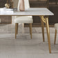 Luxury Sintered Stone Dining Table Rectangle White Table with Metal 4 Legs in Gold