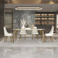 Luxury Sintered Stone Dining Table Rectangle White Table with Metal 4 Legs in Gold