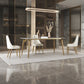 Luxury Sintered Stone Dining Table Rectangle White Table with Metal 4 Legs in Gold