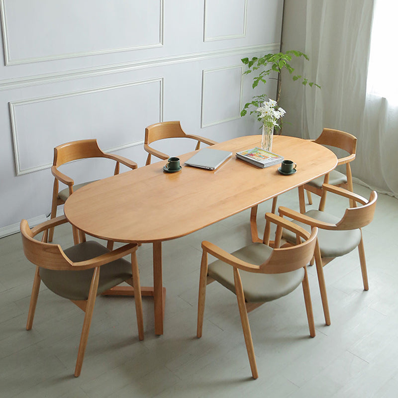 Natural Solid Wood Dining Site Table Oval Modern Double Pedestal Dining Table