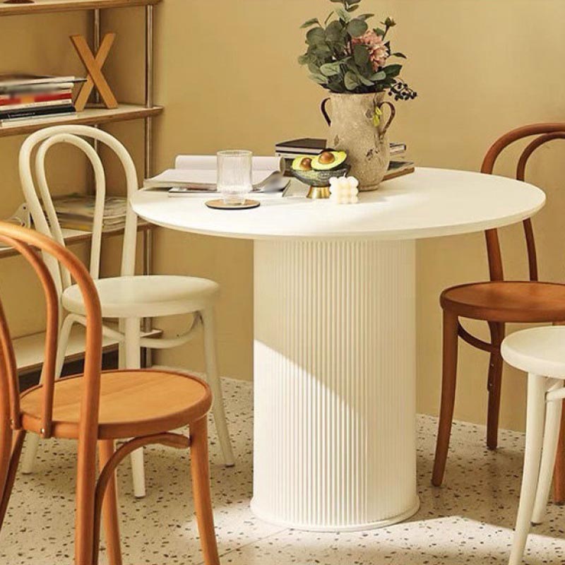 Simplicité Table de restaurant rond Table à manger en pierre blanche pour le salon