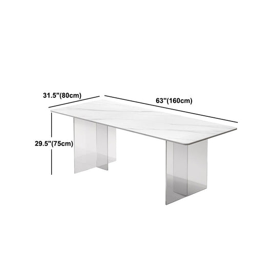 Mesa de comedor de base transparente rectangular Mesa de pedestal doble de piedra moderna