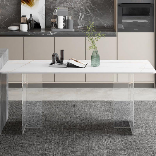 Modern Rectangle Sintered Stone Top Comedor con pedestal acrílico transparente
