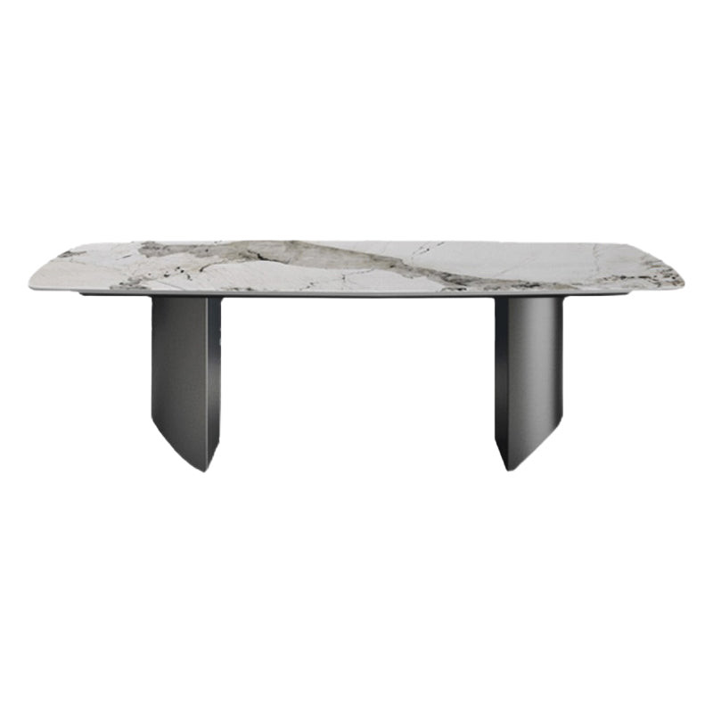 Industrial Sintered Stone Table for Restaurant Rectangle Dining Table with Double Pedestal Without Chairs Clearhalo 'Dining Tables & Seating' 'Dining Tables' 'dining_table' 'furn' 'furn_dining_table' 'Furniture' 'Kitchen & Dining Furniture' 5191865