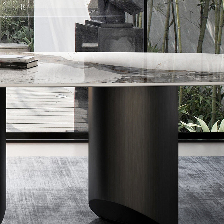 Industrial Sintered Stone Table for Restaurant Rectangle Dining Table with Double Pedestal Clearhalo 'Dining Tables & Seating' 'Dining Tables' 'dining_table' 'furn' 'furn_dining_table' 'Furniture' 'Kitchen & Dining Furniture' 5191866