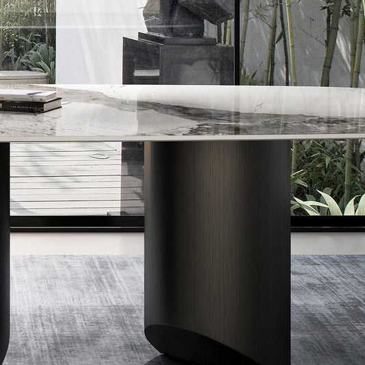 Industrial Sintered Stone Table for Restaurant Rectangle Dining Table with Double Pedestal Clearhalo 'Dining Tables & Seating' 'Dining Tables' 'dining_table' 'furn' 'furn_dining_table' 'Furniture' 'Kitchen & Dining Furniture' 5191866