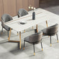 Modern White with Marble Counter Table Rectangle Dining Table for Kitchen White Gold 55.1"L x 31.5"W x 29.5"H Without Chairs Clearhalo 'Dining Tables & Seating' 'Dining Tables' 'dining_table' 'furn' 'furn_dining_table' 'Furniture' 'Kitchen & Dining Furniture' 5191911