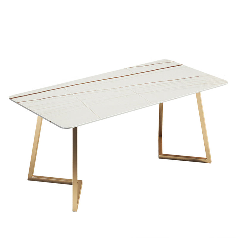 Modern White with Marble Counter Table Rectangle Dining Table for Kitchen White Gold Without Chairs Clearhalo 'Dining Tables & Seating' 'Dining Tables' 'dining_table' 'furn' 'furn_dining_table' 'Furniture' 'Kitchen & Dining Furniture' 5191918