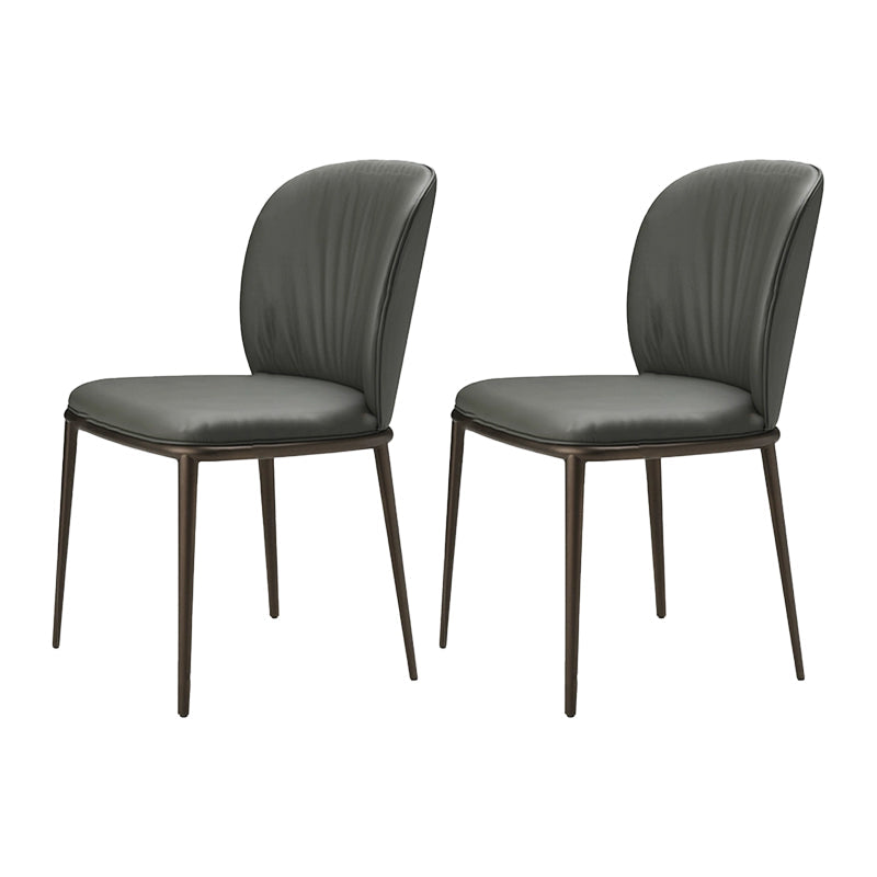 Moderne stijl metalen eetkamerstoel faux lederen armloze eetkamerstoel voor thuisgebruik