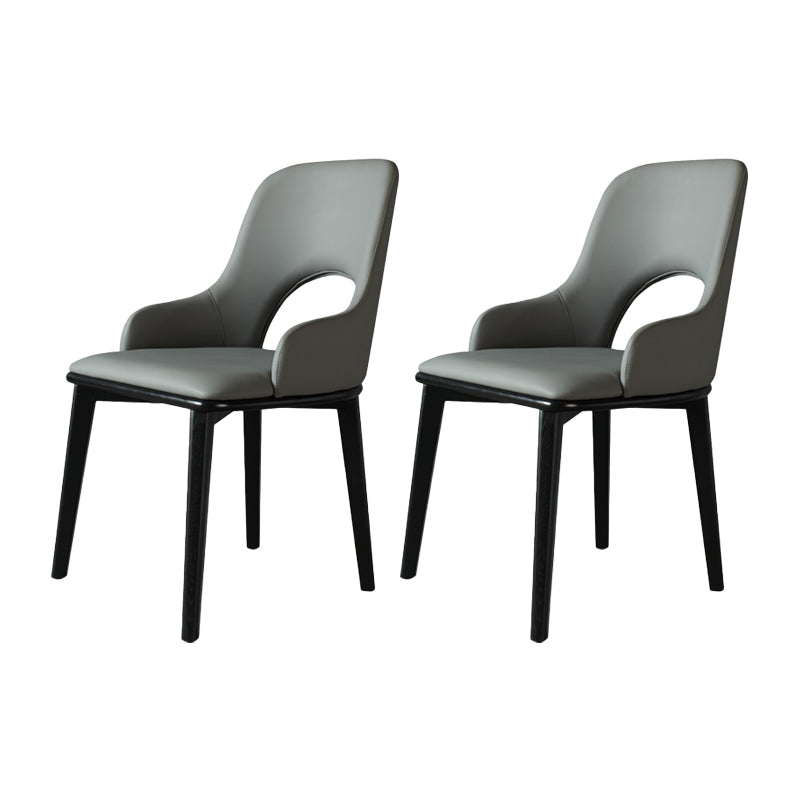 Contemporary PU Leather Dining Chairs Wood Arm Dining Chair for Home Use Grey 2 Piece Set Clearhalo 'Dining Chairs' 'Dining Tables & Seating' 'dining_chair' 'furn' 'furn_dining_chair' 'Furniture' 'Kitchen & Dining Furniture' 5192382