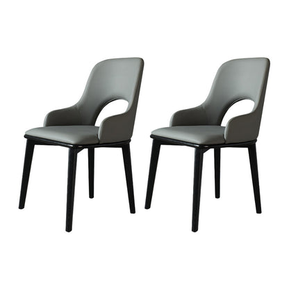 Contemporary PU Leather Dining Chairs Wood Arm Dining Chair for Home Use Grey 2 Piece Set Clearhalo 'Dining Chairs' 'Dining Tables & Seating' 'dining_chair' 'furn' 'furn_dining_chair' 'Furniture' 'Kitchen & Dining Furniture' 5192382