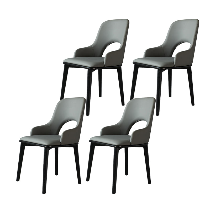 Contemporary PU Leather Dining Chairs Wood Arm Dining Chair for Home Use Grey 4 Piece Set Clearhalo 'Dining Chairs' 'Dining Tables & Seating' 'dining_chair' 'furn' 'furn_dining_chair' 'Furniture' 'Kitchen & Dining Furniture' 5192384