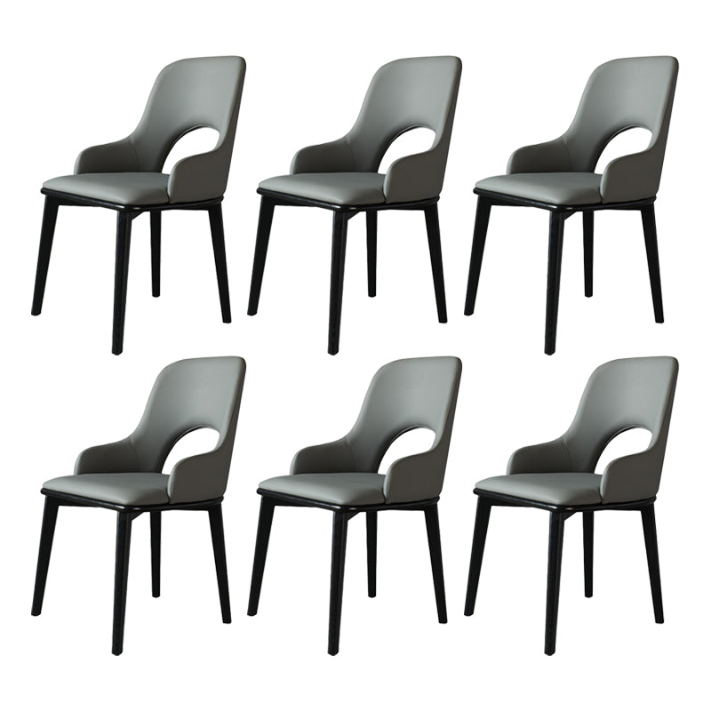 Contemporary PU Leather Dining Chairs Wood Arm Dining Chair for Home Use Grey 6 Piece Set Clearhalo 'Dining Chairs' 'Dining Tables & Seating' 'dining_chair' 'furn' 'furn_dining_chair' 'Furniture' 'Kitchen & Dining Furniture' 5192386
