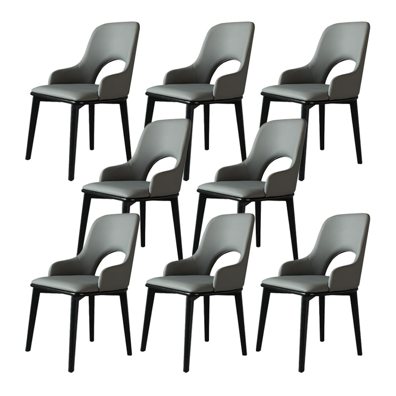 Contemporary PU Leather Dining Chairs Wood Arm Dining Chair for Home Use Grey 8 Piece Set Clearhalo 'Dining Chairs' 'Dining Tables & Seating' 'dining_chair' 'furn' 'furn_dining_chair' 'Furniture' 'Kitchen & Dining Furniture' 5192388