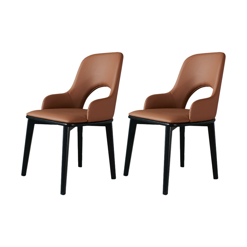 Contemporary PU Leather Dining Chairs Wood Arm Dining Chair for Home Use Orange 2 Piece Set Clearhalo 'Dining Chairs' 'Dining Tables & Seating' 'dining_chair' 'furn' 'furn_dining_chair' 'Furniture' 'Kitchen & Dining Furniture' 5192389