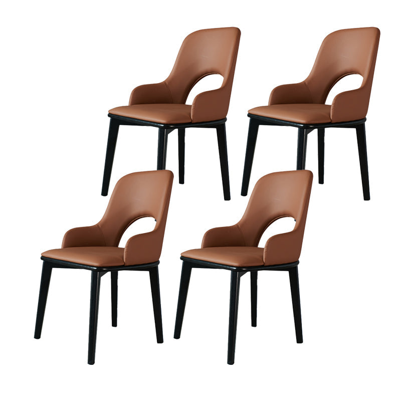 Contemporary PU Leather Dining Chairs Wood Arm Dining Chair for Home Use Orange 4 Piece Set Clearhalo 'Dining Chairs' 'Dining Tables & Seating' 'dining_chair' 'furn' 'furn_dining_chair' 'Furniture' 'Kitchen & Dining Furniture' 5192391