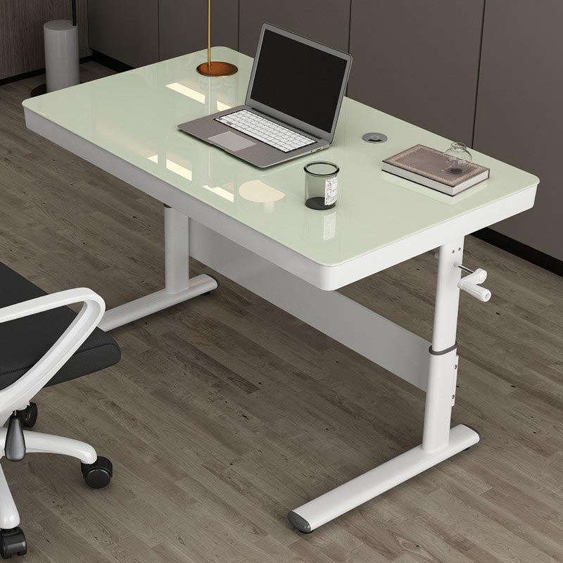 Contemporary Style Standing Desk Converter Metal Trestle Base Desk for Office Beige Clearhalo 'furn' 'furn_office_desk' 'Furniture' 'Office Desks' 'Office Furniture' 'office_desk' 5202514