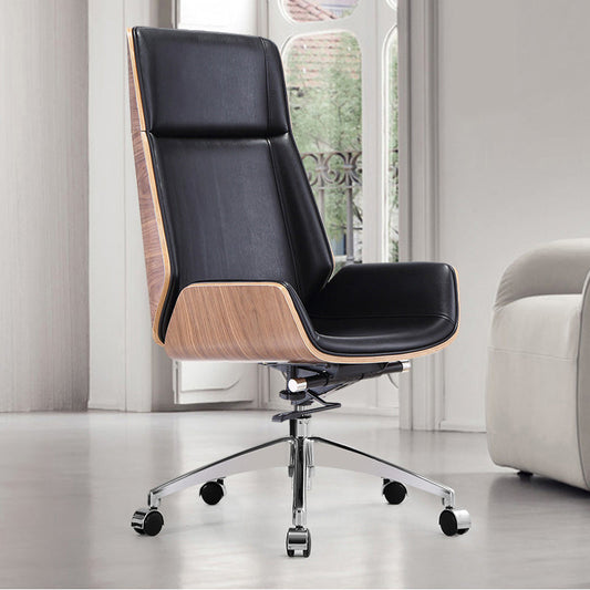 High Back Executive Chair Contemporary Armless Chair with Wheels Brown-Black 1 Piece