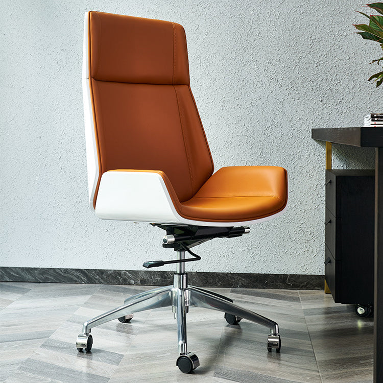High Back Executive Chair Contemporary Armless Chair with Wheels White-Saffron 1 Piece Clearhalo 'furn' 'furn_office_chair' 'Furniture' 'Office Chairs' 'Office Furniture' 'office_chair' 5202712
