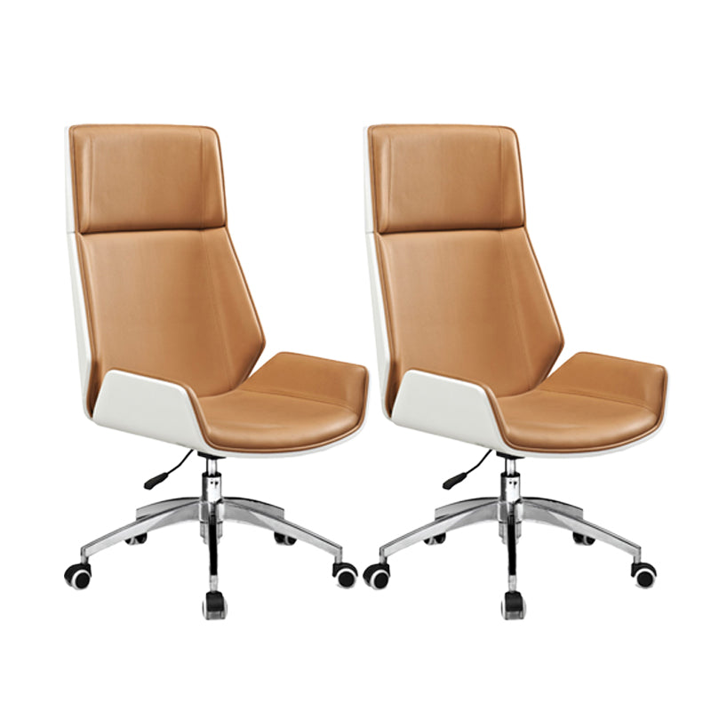 High Back Executive Chair Contemporary Armless Chair with Wheels Khaki-White 2 Piece Set Clearhalo 'furn' 'furn_office_chair' 'Furniture' 'Office Chairs' 'Office Furniture' 'office_chair' 5202723