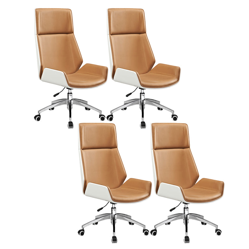 High Back Executive Chair Contemporary Armless Chair with Wheels Khaki-White 4 Piece Set Clearhalo 'furn' 'furn_office_chair' 'Furniture' 'Office Chairs' 'Office Furniture' 'office_chair' 5202724