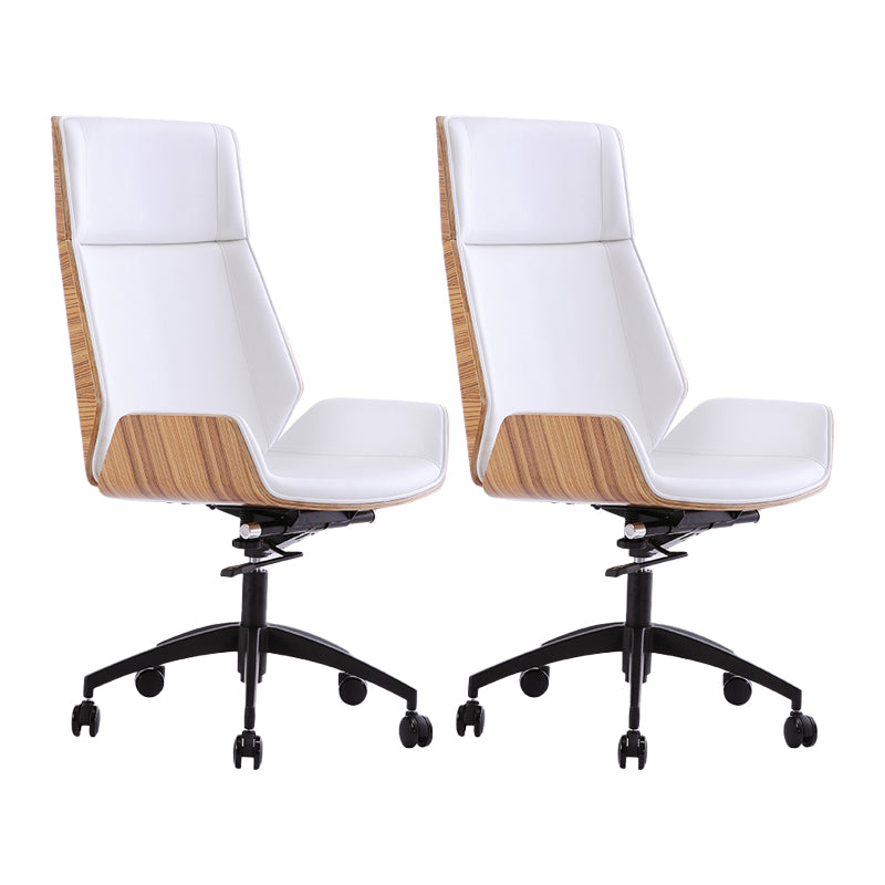 High Back Executive Chair Contemporary Armless Chair with Wheels White-Brown Leather 2 Piece Set Clearhalo 'furn' 'furn_office_chair' 'Furniture' 'Office Chairs' 'Office Furniture' 'office_chair' 5202726