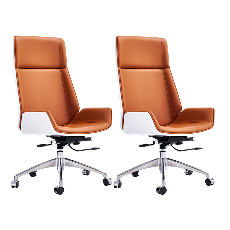 High Back Executive Chair Contemporary Armless Chair with Wheels White-Saffron 2 Piece Set Clearhalo 'furn' 'furn_office_chair' 'Furniture' 'Office Chairs' 'Office Furniture' 'office_chair' 5202730