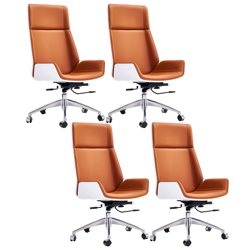 High Back Executive Chair Contemporary Armless Chair with Wheels White-Saffron 4 Piece Set Clearhalo 'furn' 'furn_office_chair' 'Furniture' 'Office Chairs' 'Office Furniture' 'office_chair' 5202732