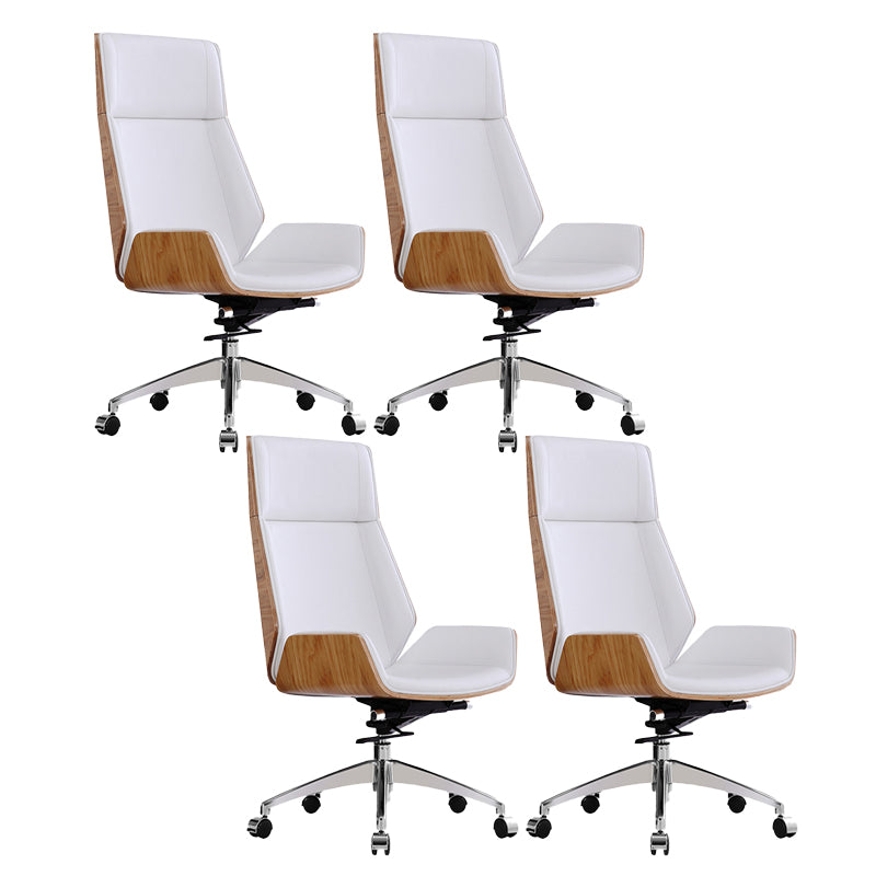 High Back Executive Chair Contemporary Armless Chair with Wheels White-Brown 4 Piece Set Clearhalo 'furn' 'furn_office_chair' 'Furniture' 'Office Chairs' 'Office Furniture' 'office_chair' 5202736