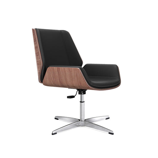 Faux Leather Conference Chair Contemporary Mid Back Armless Chair Brown-Black 1 Piece Casters Not Included