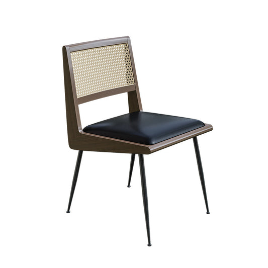 Leather Seat Conference Chair Contemporary Armless Mid-Back Chair 1 Piece Brown Black
