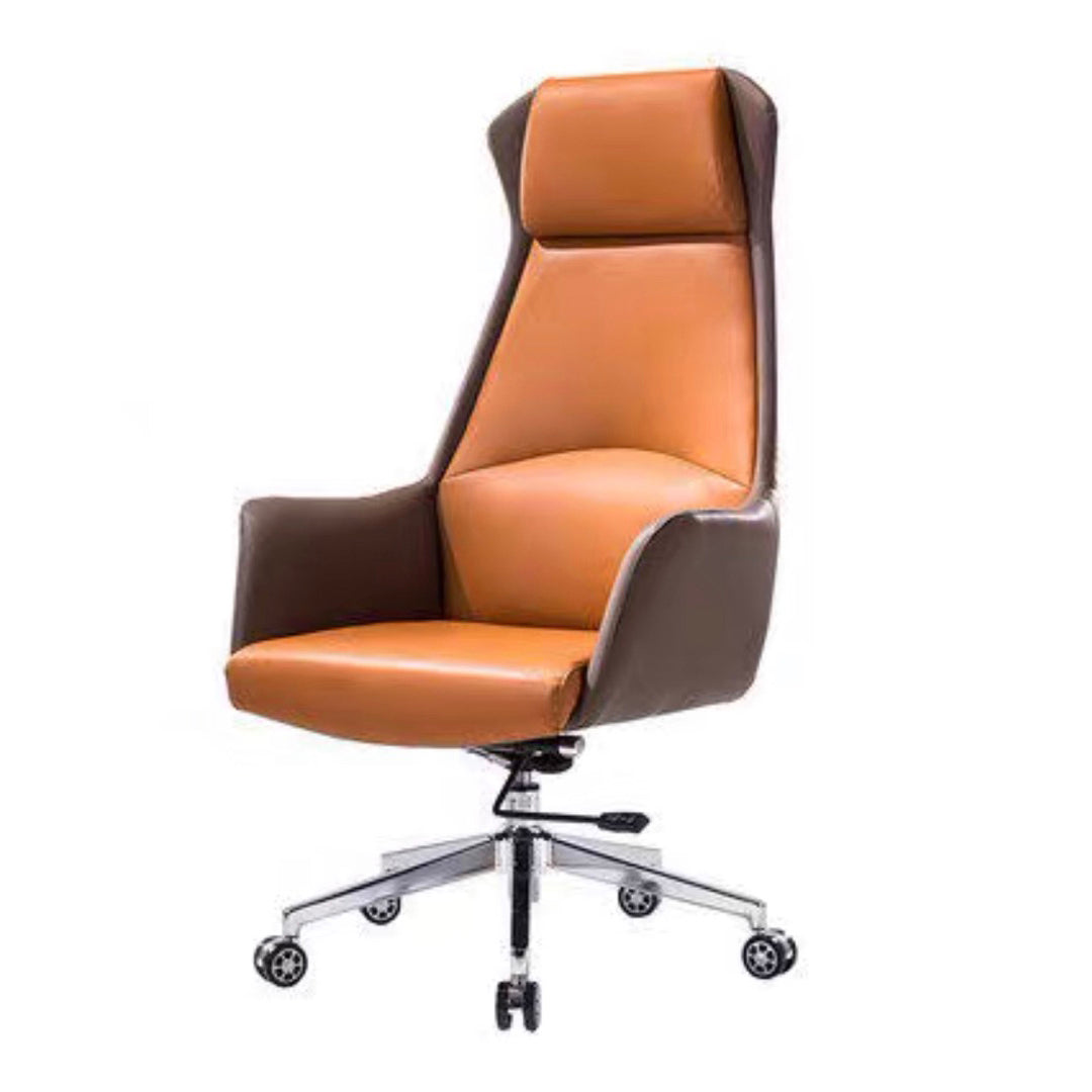 High Back Executive Office Chair Modern Faux Leather Task Chair with Swivel Orange Brown Clearhalo 'furn' 'furn_office_chair' 'Furniture' 'Office Chairs' 'Office Furniture' 'office_chair' 5202868
