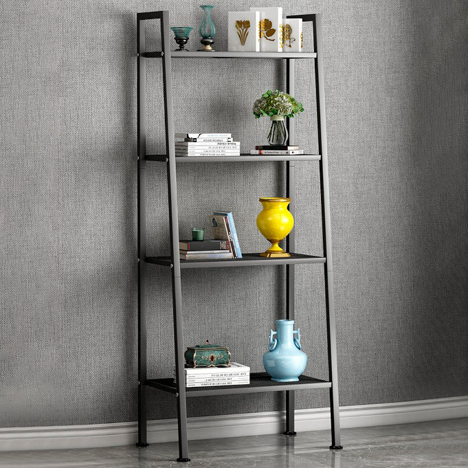 Modern Style Ladder Bookshelf Open Back Metal Bookcase for Home 23.6"L x 13.8"W x 58.3"H Black Clearhalo 'Bookcases' 'furn' 'furn_bookcases' 'Furniture' 'Office Furniture' 5202957