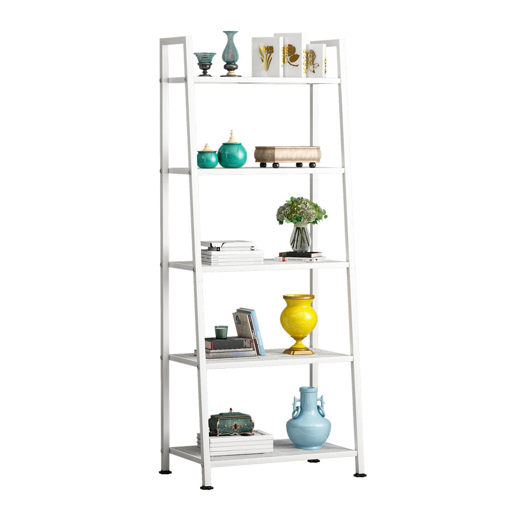 Modern Style Ladder Bookshelf Open Back Metal Bookcase for Home 23.6"L x 13.8"W x 58.3"H Gloss White Clearhalo 'Bookcases' 'furn' 'furn_bookcases' 'Furniture' 'Office Furniture' 5202968