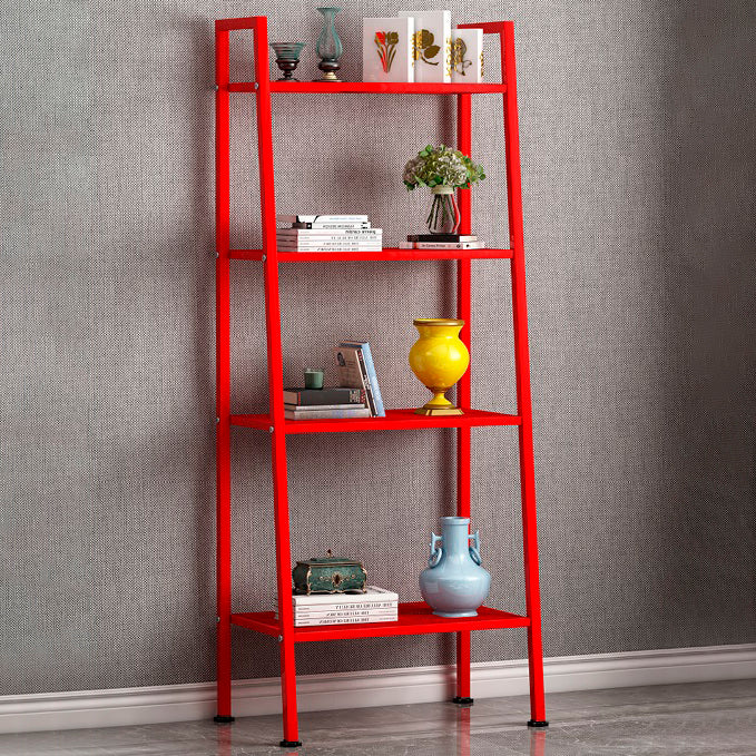 Modern Style Ladder Bookshelf Open Back Metal Bookcase for Home 23.6"L x 13.8"W x 58.3"H Red Clearhalo 'Bookcases' 'furn' 'furn_bookcases' 'Furniture' 'Office Furniture' 5202972