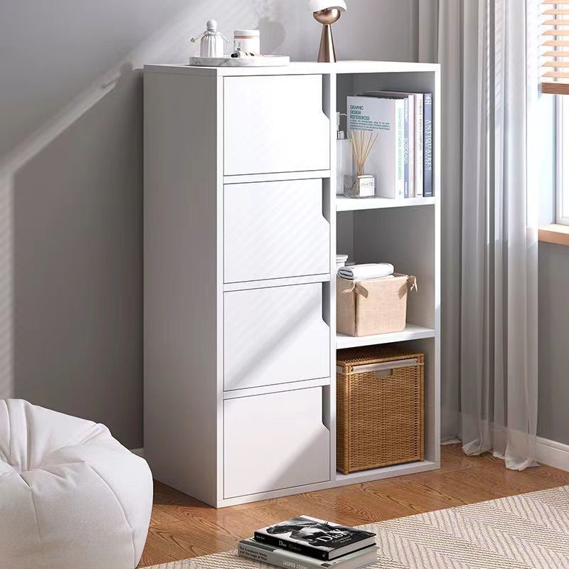 Engineered Wood Shelf Bookcase With Cabinets Rectangular Bookshelf 19.7"L x 9.4"W x 41.3"H White Clearhalo 'Bookcases' 'furn' 'furn_bookcases' 'Furniture' 'Office Furniture' 5203036